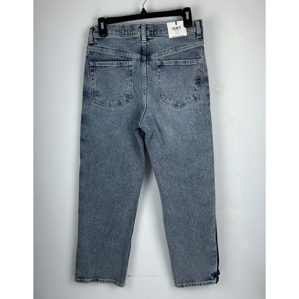 OAT New York High Rise Straight Ankle Jeans Two Toned Side Stripe Blue 4/27